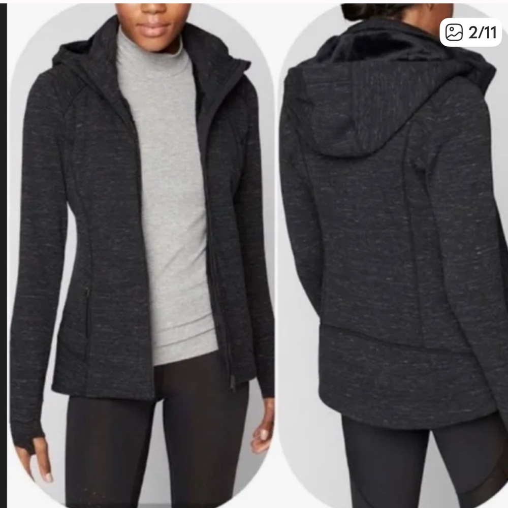 Athleta | Black Faux Fur Lined Luxe Stronger Hoodie Zip-up - Picture 2 of 5